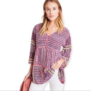 Anthropologie Maeve Liliana tiered silk blouse size M